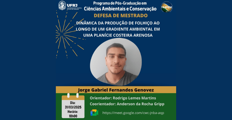 Você está visualizando atualmente 172ª Defesa de Mestrado do PPG-CiAC: Jorge Gabriel Fernandes Genovez
